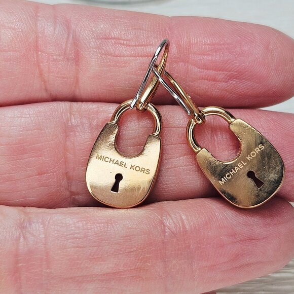 Michael Kors Rose Gold Pave Crystal Padlock Earrings - Picture 6 of 7